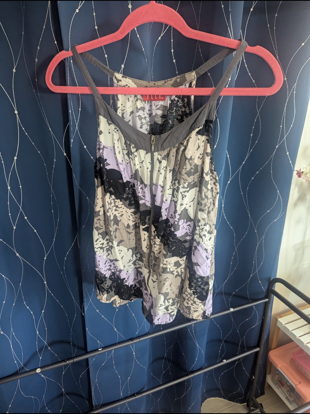 Elle Gray Lavender Floral Zip-Front Tank